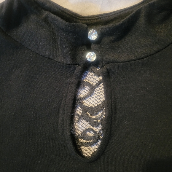 Candie's Black Lace Accent Blouse - Picture 3 of 5